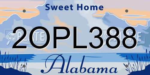 2OPL388 Alabama License Plate