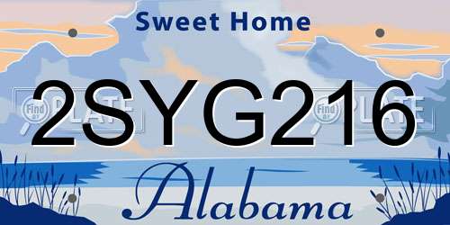 2SYG216 Alabama License Plate