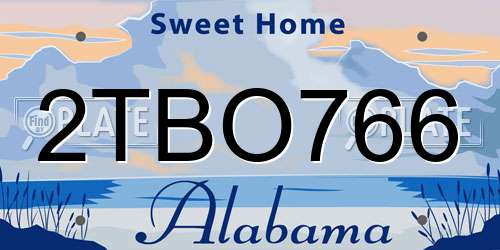 2TBO766 Alabama License Plate