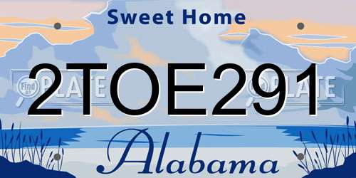 2TOE291 Alabama License Plate