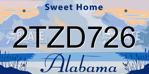2TZD726 Alabama License Plate
