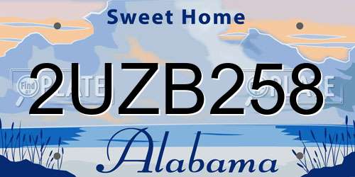 2UZB258 Alabama License Plate