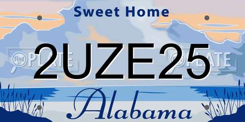 2UZE25 Alabama License Plate