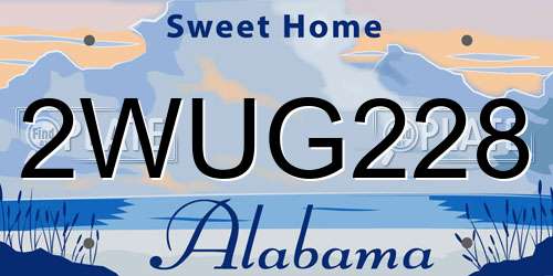 2WUG228 Alabama License Plate