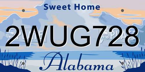 2WUG728 Alabama License Plate