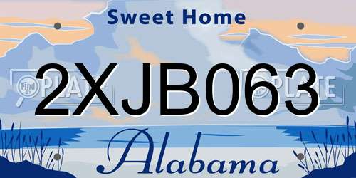 2XJB063 Alabama License Plate