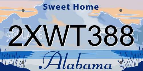 2XWT388 Alabama License Plate