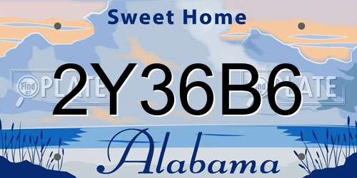 2Y36B6 Alabama License Plate
