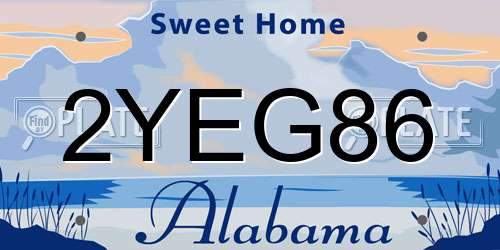 2YEG86 Alabama License Plate