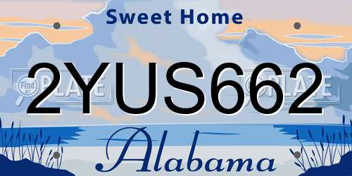 2YUS662 Alabama License Plate