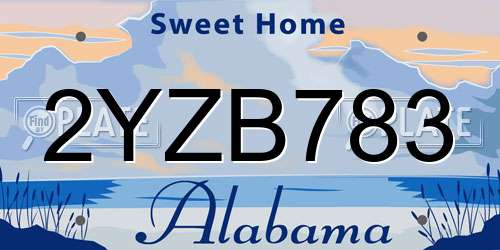 2YZB783 Alabama License Plate