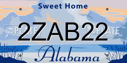 2ZAB22 Alabama License Plate