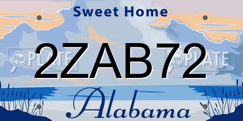 2ZAB72 Alabama License Plate