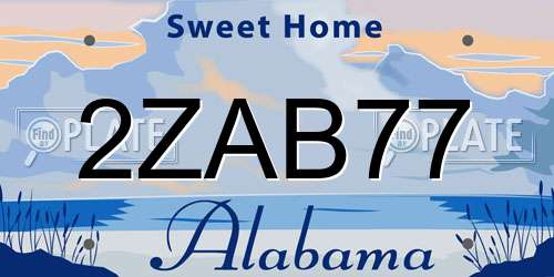 2ZAB77 Alabama License Plate