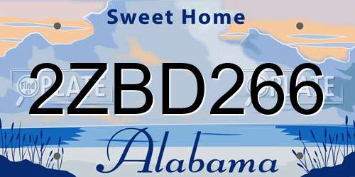 2ZBD266 Alabama License Plate