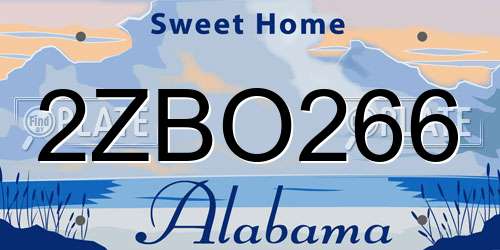 2ZBO266 Alabama License Plate