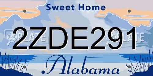 2ZDE291 Alabama License Plate