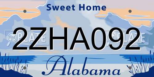 2ZHA092 Alabama License Plate