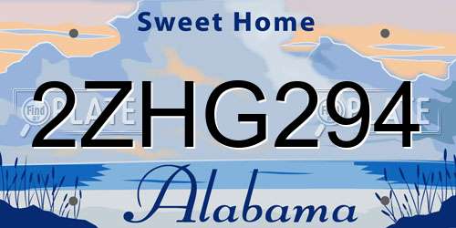 2ZHG294 Alabama License Plate