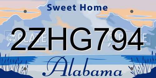 2ZHG794 Alabama License Plate