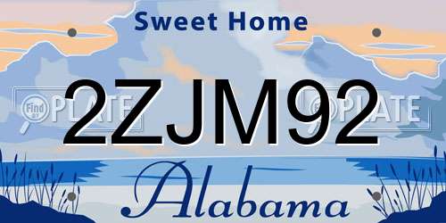 2ZJM92 Alabama License Plate