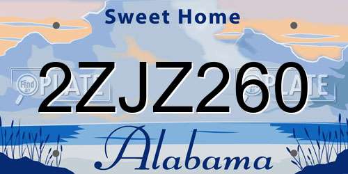 2ZJZ260 Alabama License Plate
