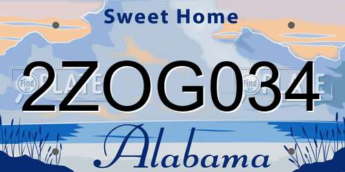 2ZOG034 Alabama License Plate