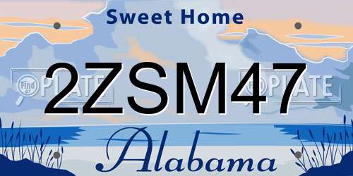 2ZSM47 Alabama License Plate