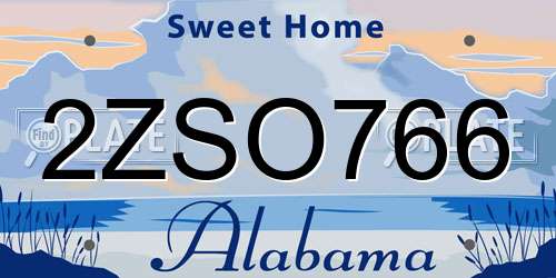 2ZSO766 Alabama License Plate