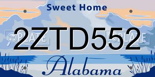 2ZTD552 Alabama License Plate