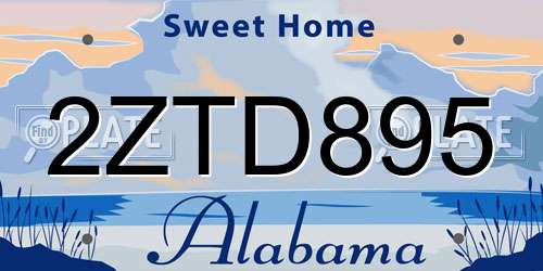 2ZTD895 Alabama License Plate