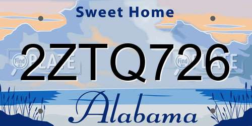 2ZTQ726 Alabama License Plate