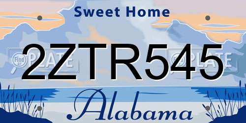 2ZTR545 Alabama License Plate