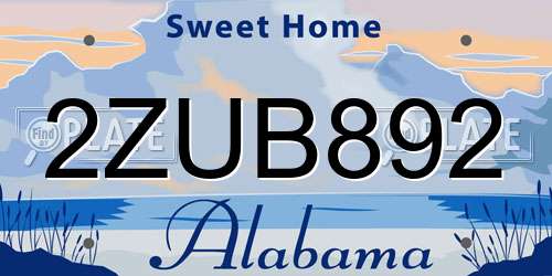 2ZUB892 Alabama License Plate
