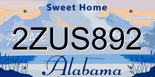 2ZUS892 Alabama License Plate
