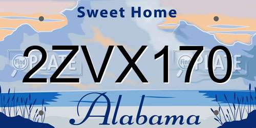 2ZVX170 Alabama License Plate