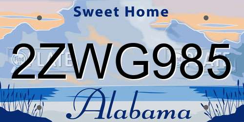 2ZWG985 Alabama License Plate