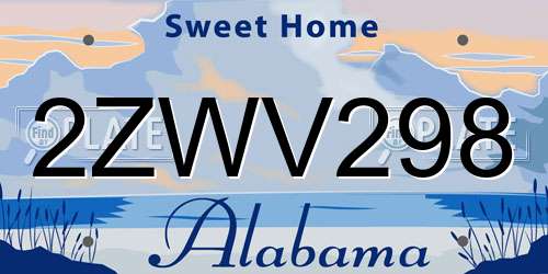 2ZWV298 Alabama License Plate