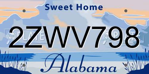 2ZWV798 Alabama License Plate