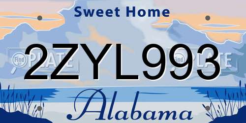 2ZYL993 Alabama License Plate