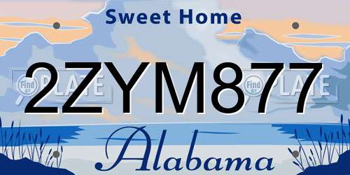 2ZYM877 Alabama License Plate