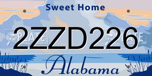 2ZZD226 Alabama License Plate