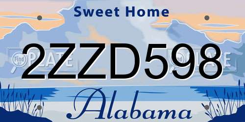 2ZZD598 Alabama License Plate