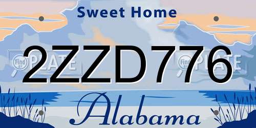 2ZZD776 Alabama License Plate