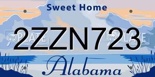 2ZZN723 Alabama License Plate