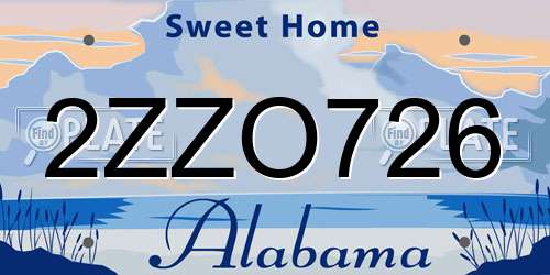 2ZZO726 Alabama License Plate