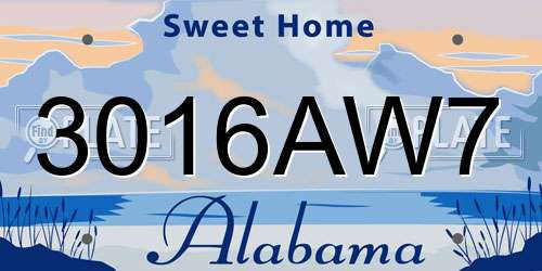 3016AW7 Alabama License Plate