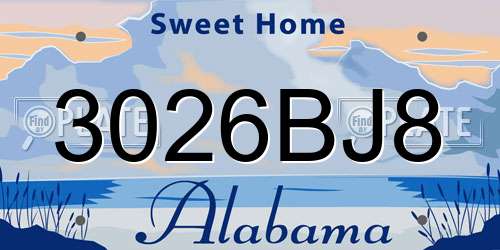 3026BJ8 Alabama License Plate