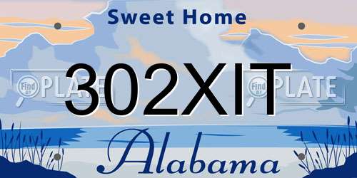 302XIT Alabama License Plate