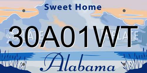 30A01WT Alabama License Plate